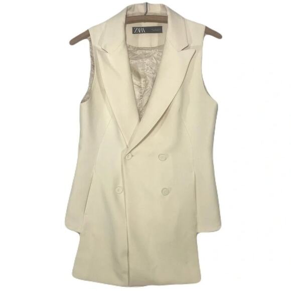 ZARA Cream Colored Sleeveless Vest/Blazer Womens Size S - Picture 8 of 8